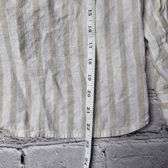 Loft Petites Striped Tie Front Linen Blend Button Up Shirt Beige White Size SP - Picture 9 of 11